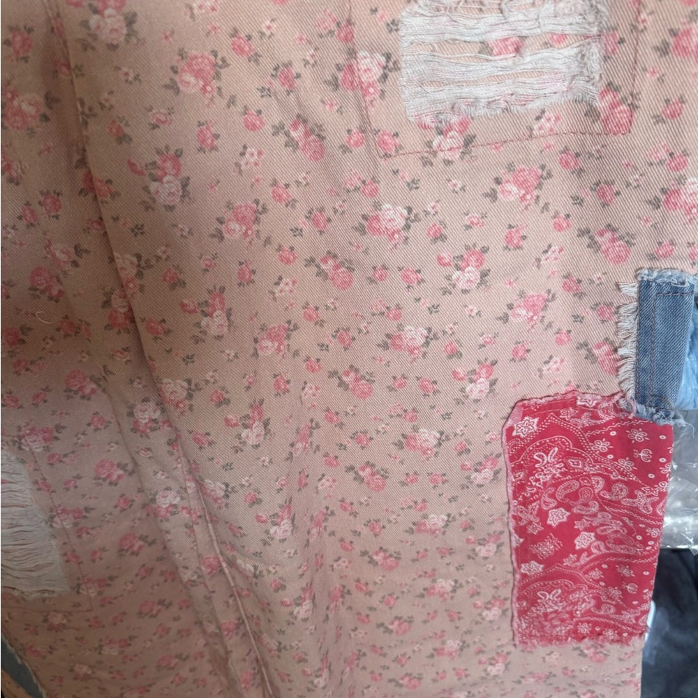 POL Pink Boho Patchwork Overalls Wide Leg - Picture 5 of 6